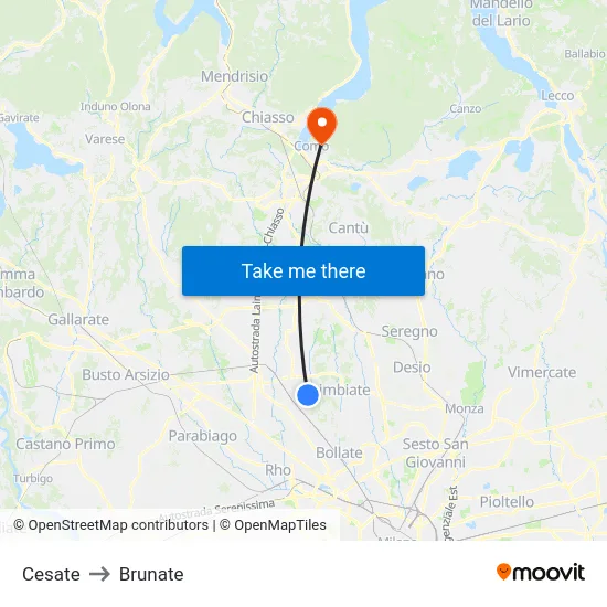 Cesate to Brunate map