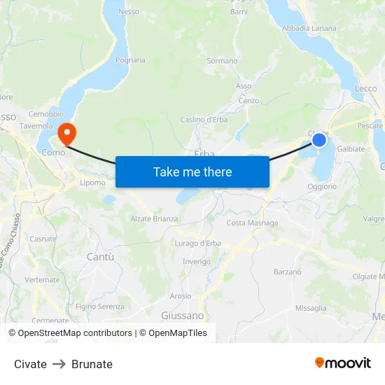 Civate to Brunate map