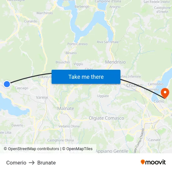 Comerio to Brunate map
