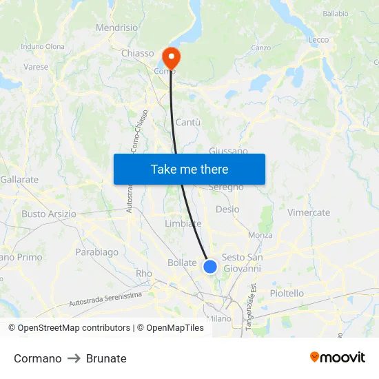 Cormano to Brunate map