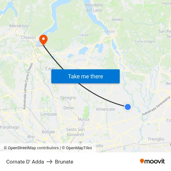Cornate d'Adda to Brunate map