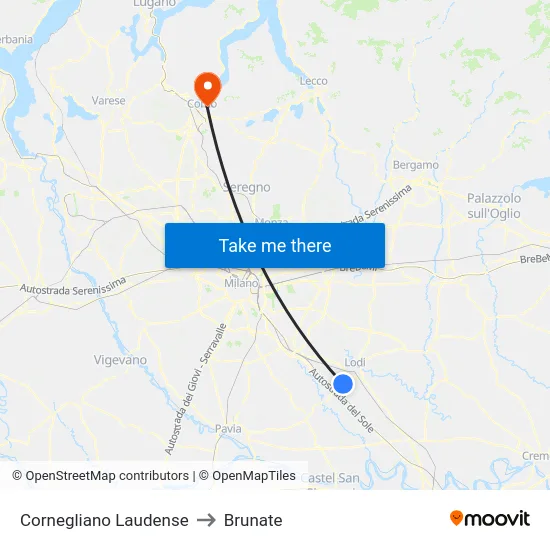 Cornegliano Laudense to Brunate map