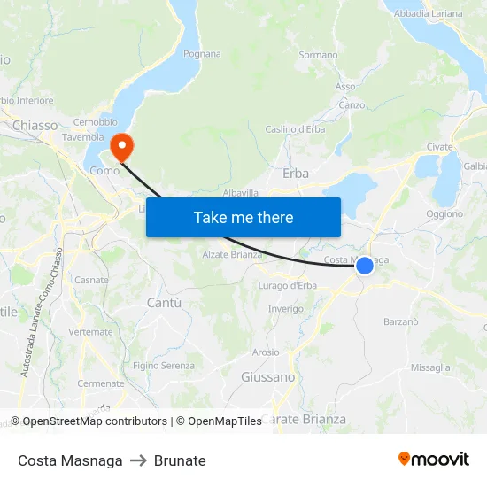 Costa Masnaga to Brunate map