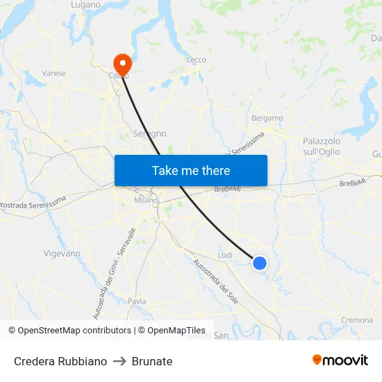 Credera Rubbiano to Brunate map