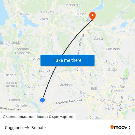 Cuggiono to Brunate map