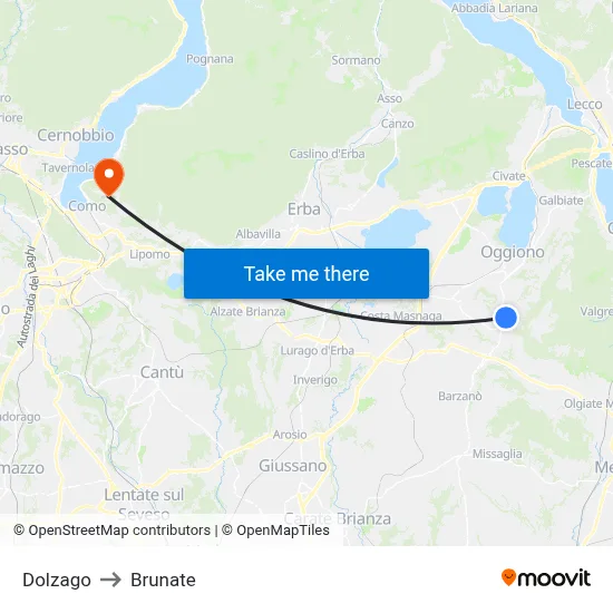 Dolzago to Brunate map