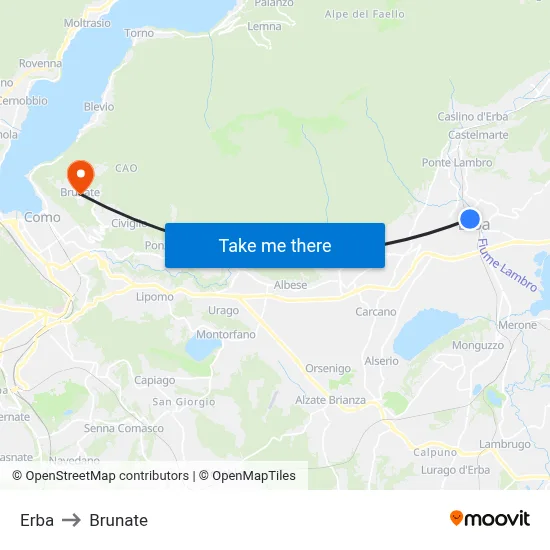 Erba to Brunate map