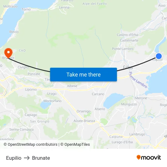 Eupilio to Brunate map