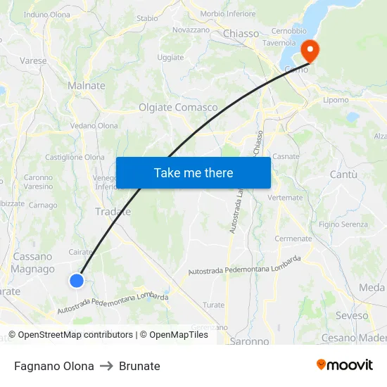Fagnano Olona to Brunate map