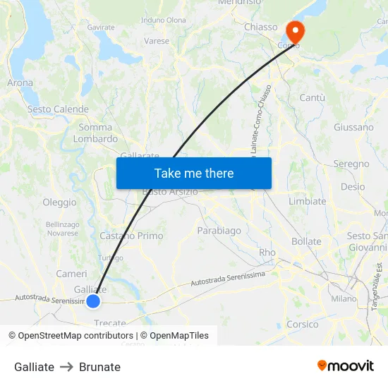 Galliate to Brunate map