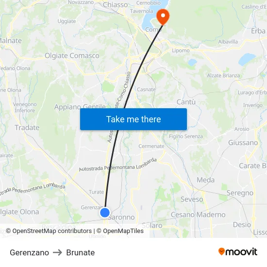Gerenzano to Brunate map