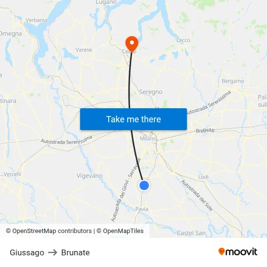 Giussago to Brunate map