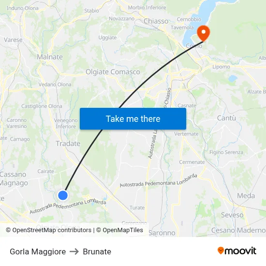Gorla Maggiore to Brunate map