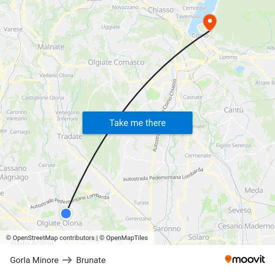 Gorla Minore to Brunate map