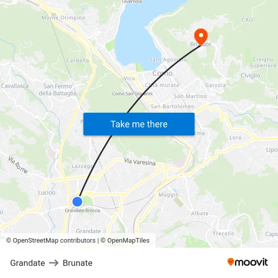 Grandate to Brunate map