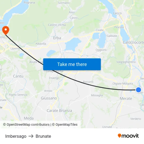 Imbersago to Brunate map