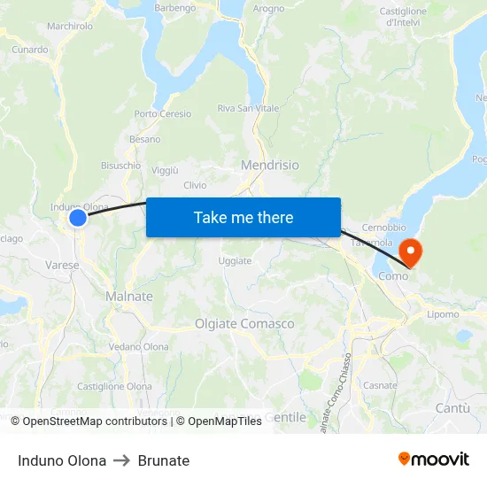 Induno Olona to Brunate map