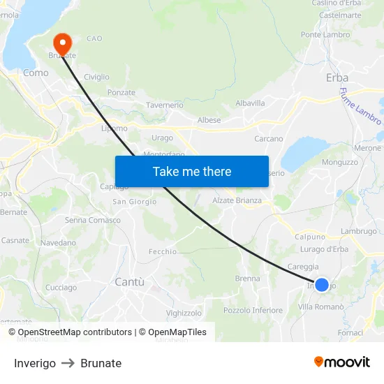 Inverigo to Brunate map