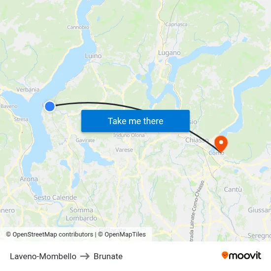 Laveno-Mombello to Brunate map