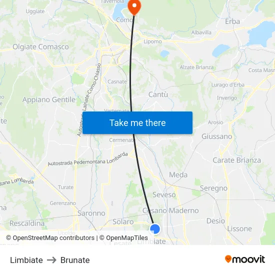 Limbiate to Brunate map