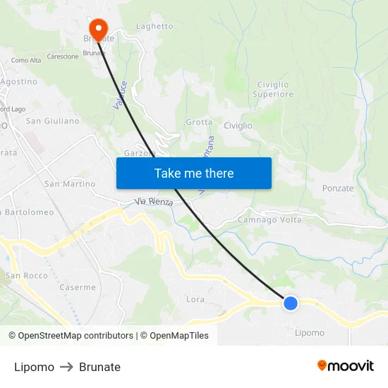 Lipomo to Brunate map