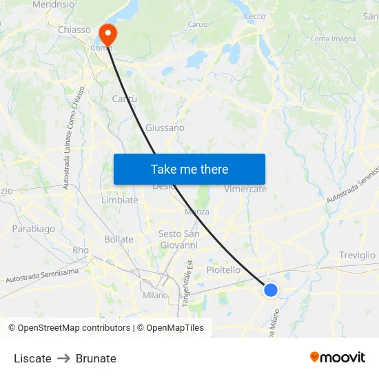 Liscate to Brunate map