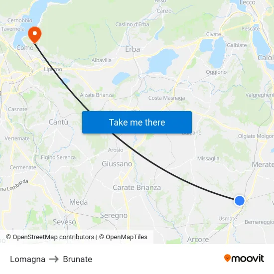 Lomagna to Brunate map