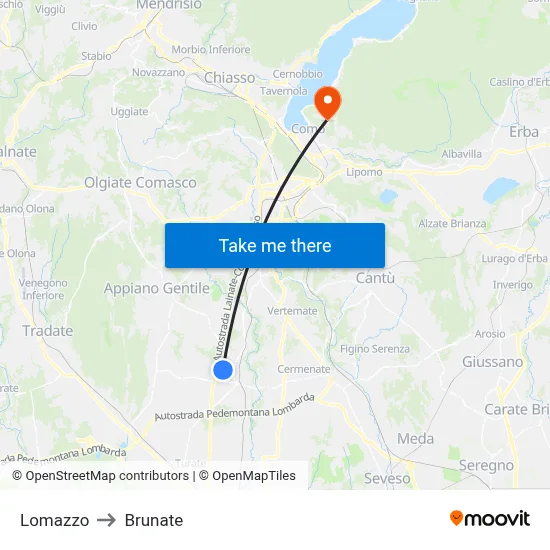 Lomazzo to Brunate map