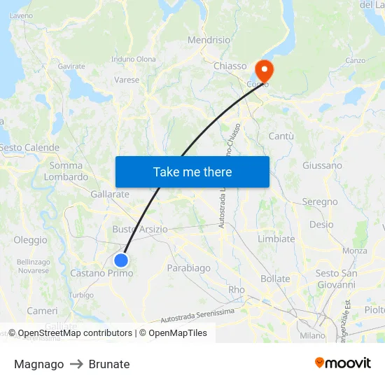 Magnago to Brunate map