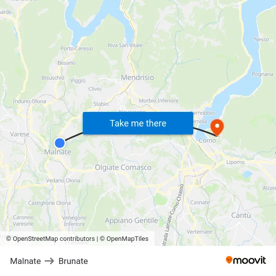 Malnate to Brunate map