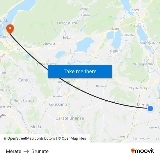 Merate to Brunate map