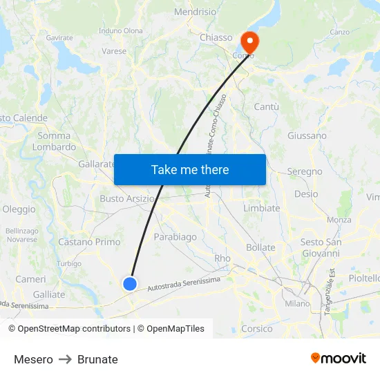 Mesero to Brunate map
