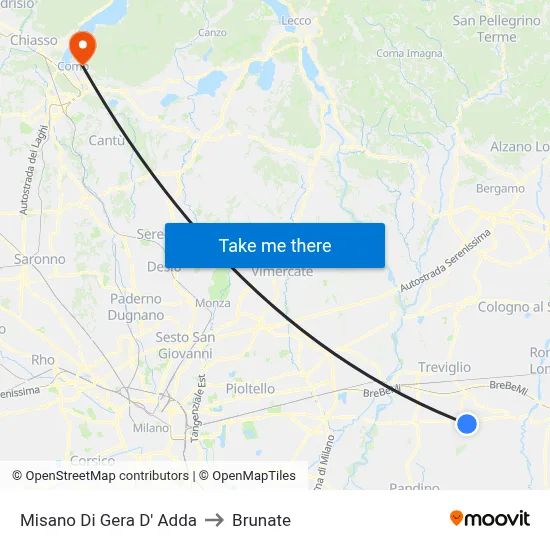 Misano di Gera d'Adda to Brunate map