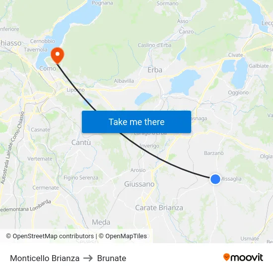 Monticello Brianza to Brunate map