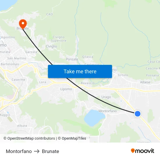 Montorfano to Brunate map