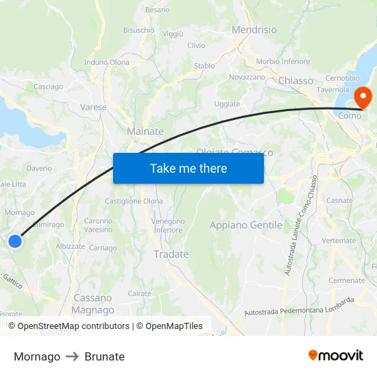 Mornago to Brunate map