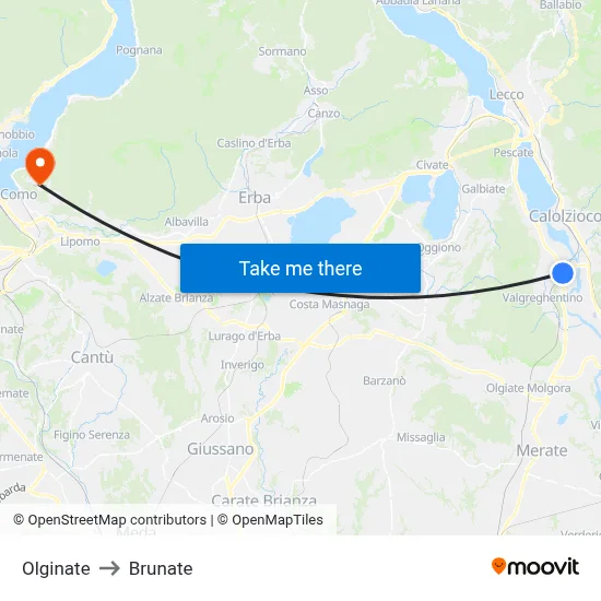 Olginate to Brunate map