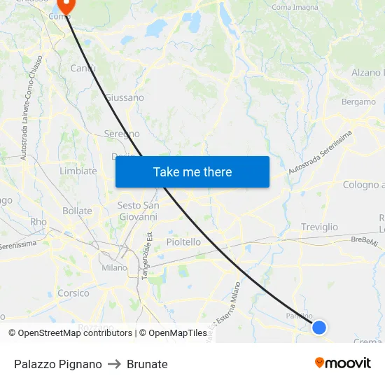 Palazzo Pignano to Brunate map