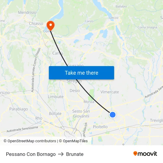 Pessano Con Bornago to Brunate map