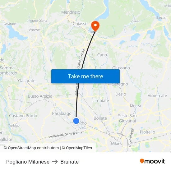 Pogliano Milanese to Brunate map