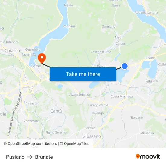 Pusiano to Brunate map