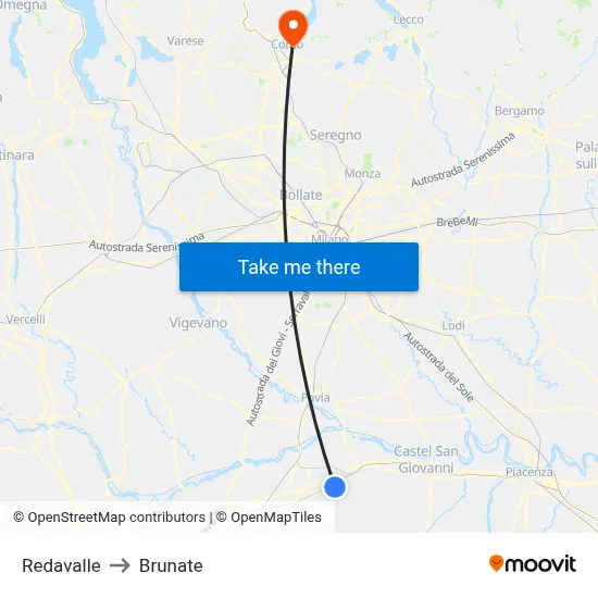 Redavalle to Brunate map