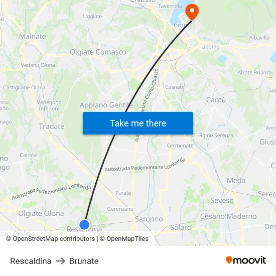 Rescaldina to Brunate map
