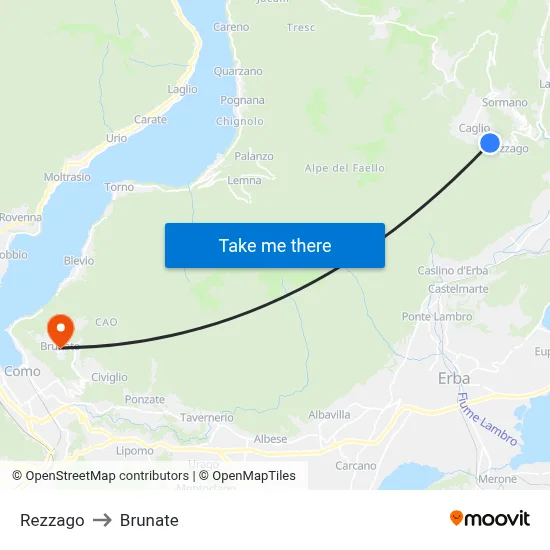 Rezzago to Brunate map
