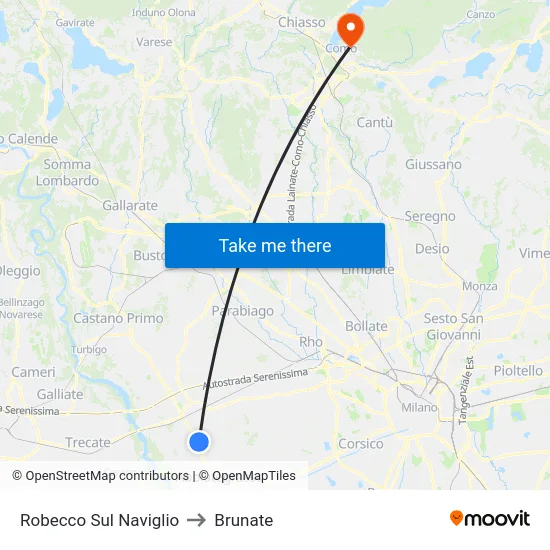 Robecco Sul Naviglio to Brunate map