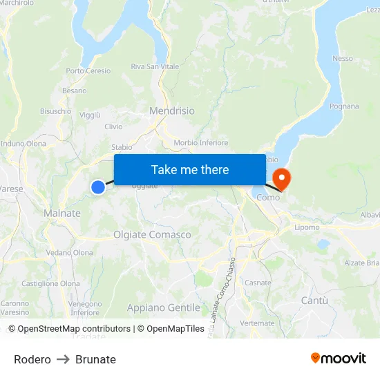 Rodero to Brunate map