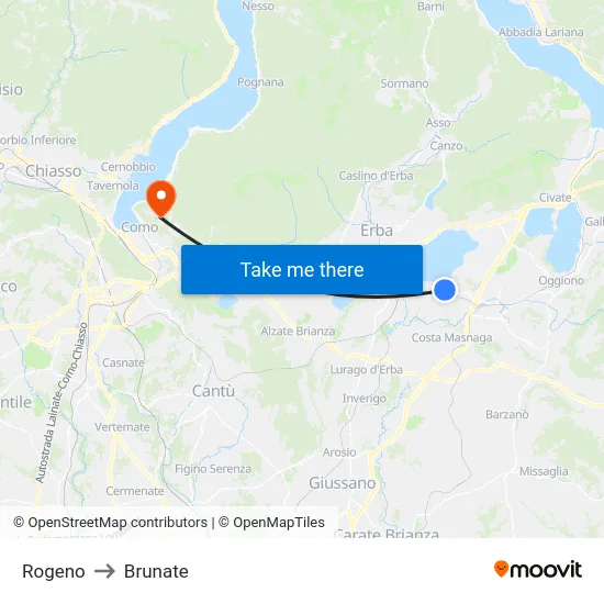 Rogeno to Brunate map