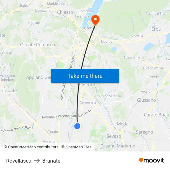 Rovellasca to Brunate map