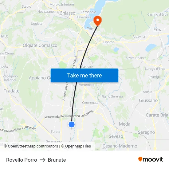 Rovello Porro to Brunate map