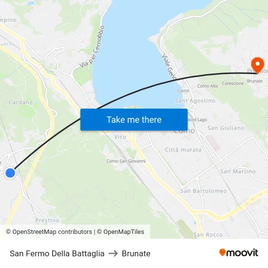 San Fermo Della Battaglia to Brunate map